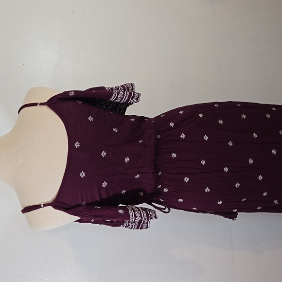 Exhilaration Short Sleeve Maroon & White Floral Pattern Maxi Dress Small - Picture 7 of 10